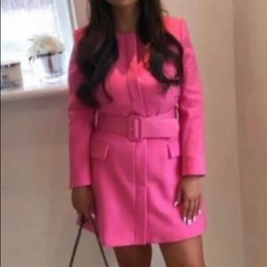 Nwt Zara Pink Belted Frock Coat Jacket 